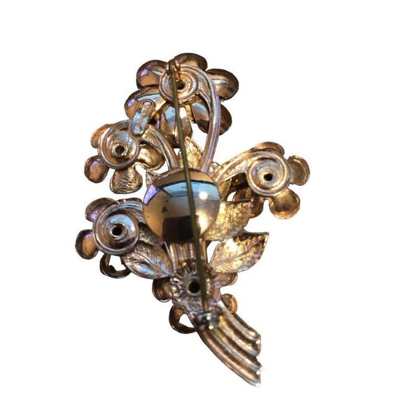 Vintage Sterling Flower Floral Amber Brooch Pin - Picture 3 of 4